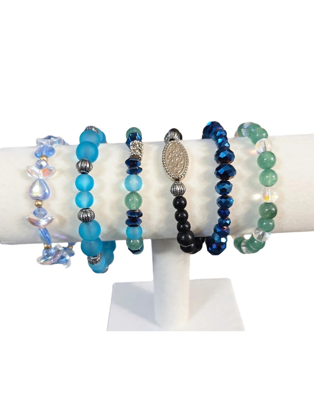 Beaded Bracelet Set of 6 | Turquoise Blue Black Stack